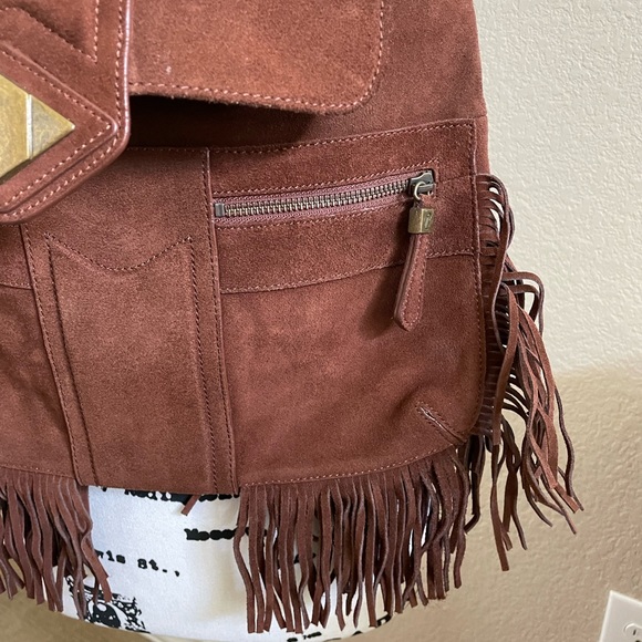 Rachel Zoe Brown Suede Shoulder Bag Fringe Boho Style 15 X 12 NWOT - Picture 3 of 12